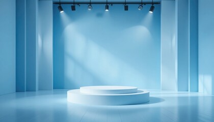 Modern Empty Stage with Spotlights and Circular Platform in Contemporary Theater Setting