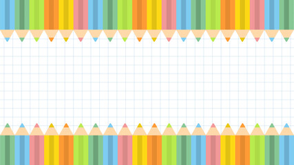上下に並んだカラフルな色鉛筆のフレーム背景下に並んだカラフルな色鉛筆のフレーム背景と枠線