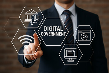DIGITAL GOVERNMENT. Electronic government concept. Modern governance technologies. Digitalization. Digital transformation public government.