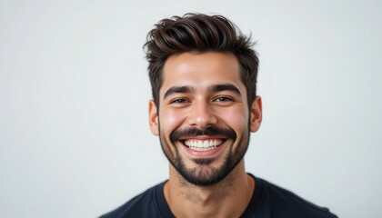 Confident Smiling Man with Bright Expression in Studio Portrait | Professional Headshot for Business and Marketing Use
