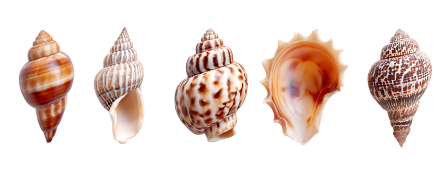 Collection of various seashells against a black background.