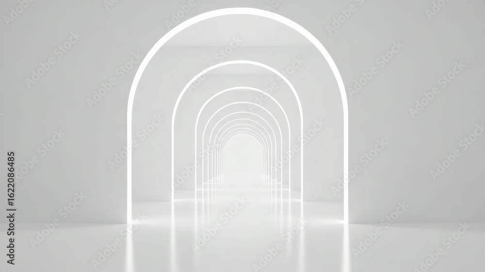 Poster a long white tunnel with repeating arches creates a sense of depth and modern design