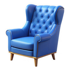 Blue wingback armchair isolated on transparent background