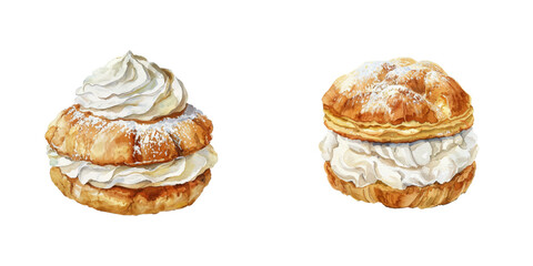 french cream puff watercolor vector illustration
