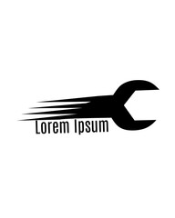 A bold, minimalist wrench icon with motion lines, symbolizing speed, efficiency, and mechanical expertise. The design pairs with a clean text placeholder "Lorem Ipsum," perfect for branding in automot