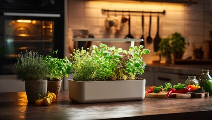 Indoor herb garden growing in kitchen