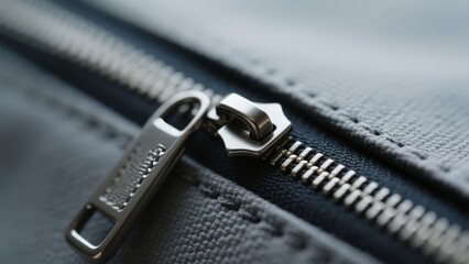 Close-up of a partially open zipper on a textured fabric
