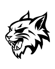 A fierce, roaring wildcat head illustrated in bold black lines. The expression shows sharp teeth and intense eyes, symbolizing power, aggression, and the wild spirit.
