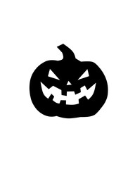 Spooky black silhouette of a jack-o'-lantern pumpkin with a wicked grin, perfect for Halloween designs, decorations, parties, and spooky-themed projects.