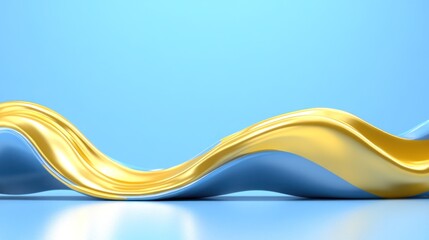 Gold and Blue Abstract Wave on Light Blue Background