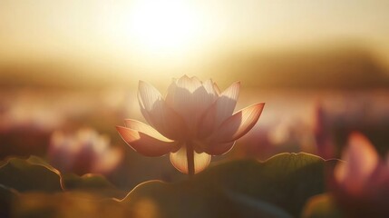 Lotus Flower in Bloom at Sunrise