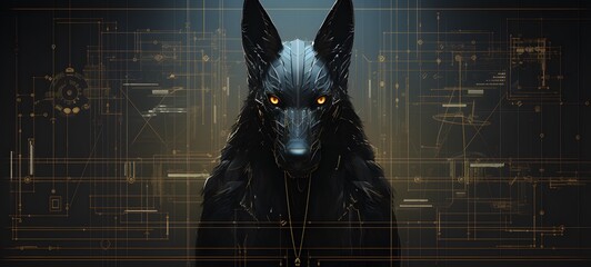 anubis Wireframe, highly detailed, cinematic lighting, generative AI