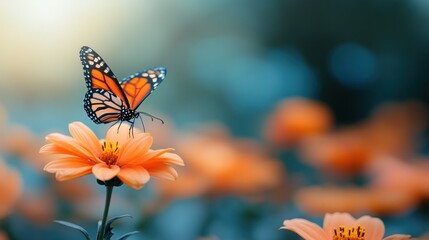 Monarch Butterfly Resting on Vibrant Orange Flower
