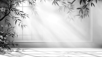 Monochrome Leaves in Sunlight Room Background