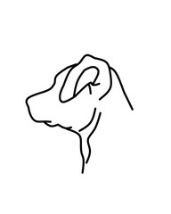 Minimalist black line drawing of a dog’s head in profile. Perfect for pet care, veterinary, and animal-related branding or creative projects emphasizing simplicity.