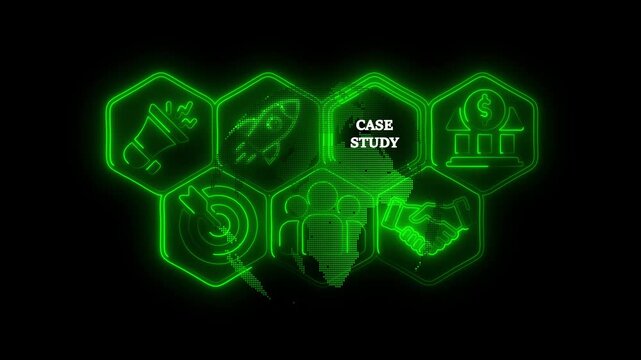 Neon Green Business Strategy Icons Case Study Analysis Success Growth Partnership Finance
