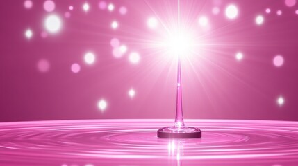 Pink Abstract Water Drop with Light Burst and Bokeh