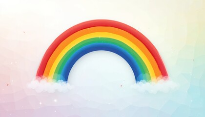 Obraz premium Vibrant Rainbow Arcing Over Soft Cloudscape: Whimsical Watercolor Illustration.