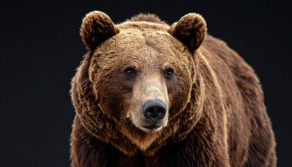 Fototapeta premium Brown Bear Portrait Close-up Composition, Dark Background, Majestic Animal, Wildlife Photography Wildlife Photography, Brown Bear