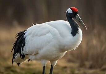 Obraz premium Red-crowned Crane: Serene Majesty in Autumn Light