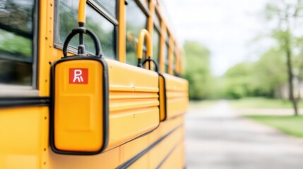 Yellow School Bus Detail on a Spring Day
