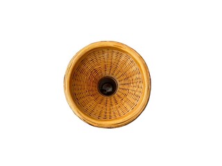 The white background in the picture is a woven bamboo vase decorated with a pattern of twisted wood and some rattan mixed together. It is a beautiful golden brown vase decorated with dried flowers. 