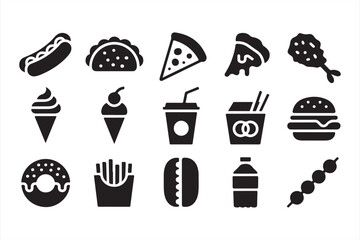 Fast Food, Drinks, and Snack Icons for Easy Digital Use