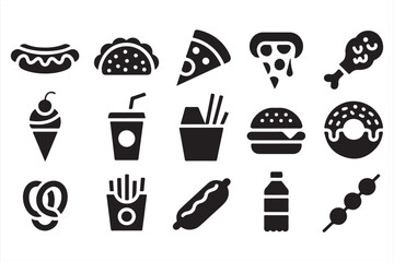 Vector Icons of Hot Dog, Pizza, Ice Cream, and More for Quick Service