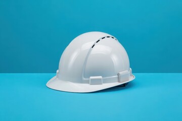 Fototapeta premium White hard hat on a blue background