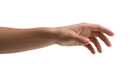 Reaching hand outstretched offering help or connection against a clean white backdrop