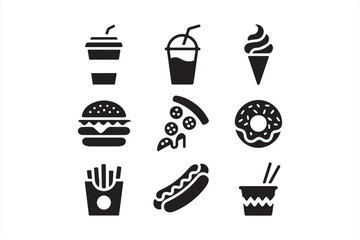 Vector Icons of Fast Food, Drinks, and Sweet Treats for Digital Projects