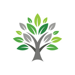 Vector art of abstract tree with green leaves isolated on white background illustration