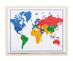 PNG World map white background postage stamp.