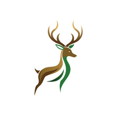 Vector art of majestic deer with brown and green color isolated on white background