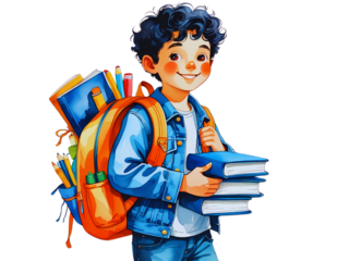 Watercolor School Boy with Backpack – Modern Illustration