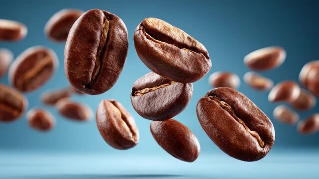 Floating Coffee Beans: A visual ode to the richness of coffee, where individual beans float in a composition, offering a taste of the invigorating world.