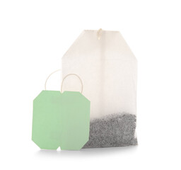 Tea bag isolated on white background, closeup