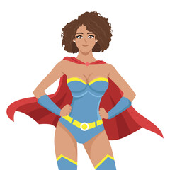 Confident Superhero Woman in Costume. Flat Vector character illustration