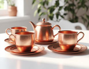 Fototapeta premium copper teapot and cups