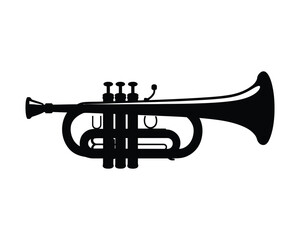 Musical trumpet vector icon with silhouette style

