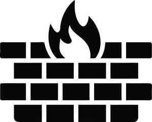 Fire burning behind a brick wall icon