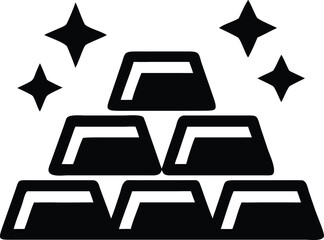 Gold bars pile with sparkling stars icon