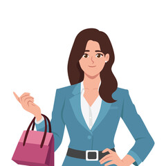 Confident Woman with Shopping Bag. Flat Vector character illustration