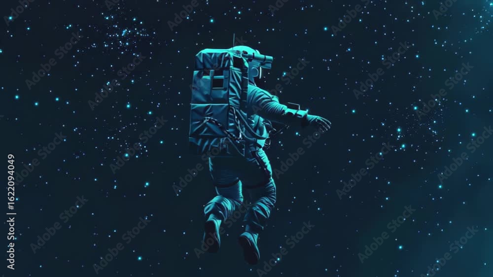 Poster stunning view of an astronaut floating in the vastness of space surrounded by distant stars, beautif