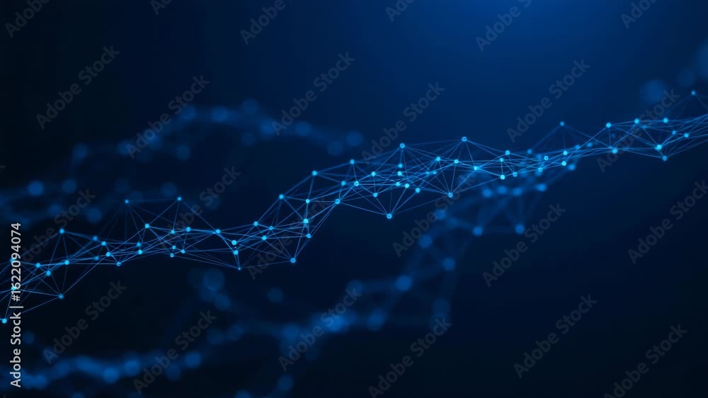 Poster an abstract blue network of connected dots and lines representing digital technology and communicati