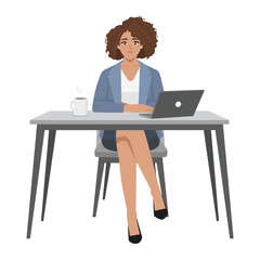 Focused Businesswoman at Her Desk. Flat Vector character illustration