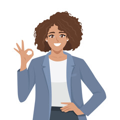 Confident Woman Showing OK Sign. Flat Vector character illustration