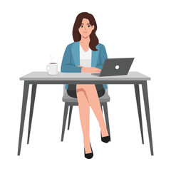 Businesswoman Working at Her Desk. Flat Vector character illustration