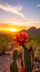 Cactus flower at sunset