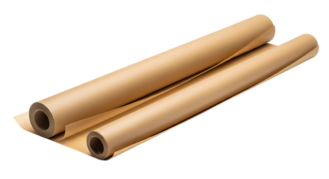 Two Rolls of Light Brown Kraft Paper; Elegant, Minimalist Studio Shot.